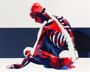 Fototapeta premium Illustrate a sleek, stylized watercolor of a rear view skeletal structure with a modern artistic touch