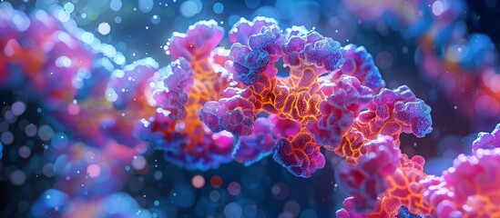 Vibrant 3D Render of a DNA Strand with Glowing Colors and Bokeh Background