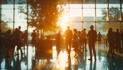 Blurred shot of business people at party in office center