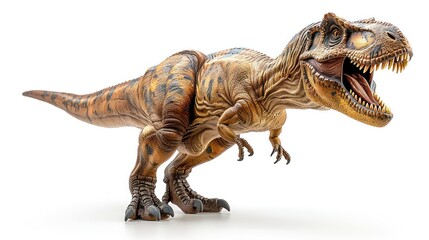 Obraz premium A detailed T-Rex standing on a white background, showing its massive jaws and sharp teeth.