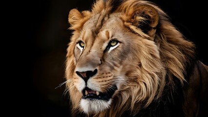 Fototapeta premium Portrait lion on the black Background. (High Quality Wallpaper Wild Photography)