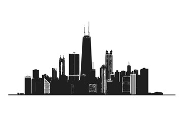 Obraz premium Silhouette skyline of Chicago with detailed buildings