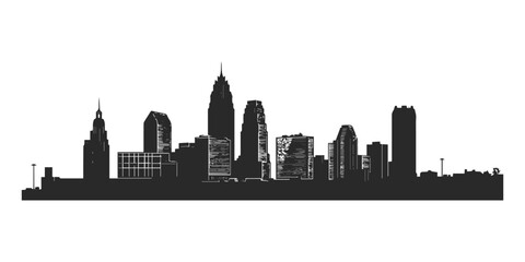 Obraz premium Cleveland skyline silhouette in monochromatic black