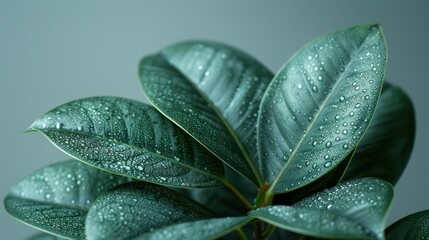 Obraz premium A close-up of a rubber plant leaf showing its glossy surface and rich green color against a white background.
