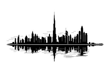 Fototapeta premium Dubai skyline silhouette with reflection, modern urban landscape.