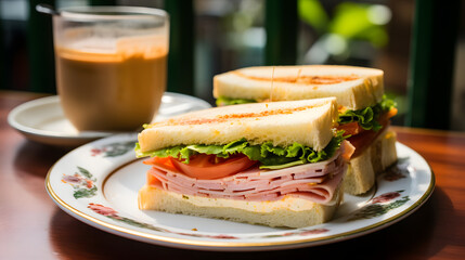 vegetable and egg sandwich with bubble tea photography poster background