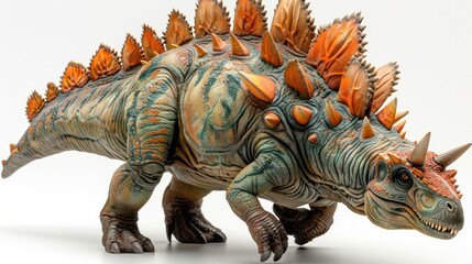 Fototapeta premium Stegosaurus with distinctive plates displayed on white background.