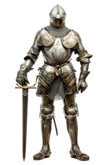 PNG Knight in shining armor sword weapon white background.