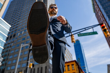 Businessman go step forward in city street. Next Steps. Business Ambitions concept. Goal business success strategy. Creative growth. Growth business success process. Steps Forward. Step by step.