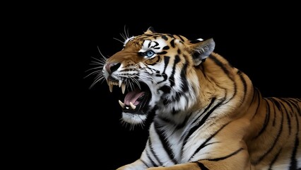 Fototapeta premium Portrait of a Tiger with a black background (High Quality Wallpaper Wild Photography)
