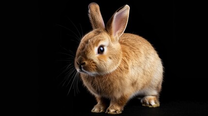 Obraz premium Cute Brown Rabbit on Black Background, Generative AI