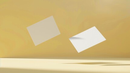 Floating Blank Cards with Yellow Background Generative AI