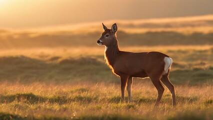 Naklejka premium Red Deer in morning Sun.(High Quality Wallpaper Wild Photography)