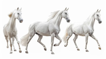 Obraz premium Three Elegant White Horses Running - Generative AI
