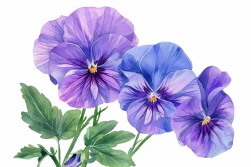 Obraz premium Pansy Flowers Botanical Illustration Isolated, Viola Flower on White Background, Drawing