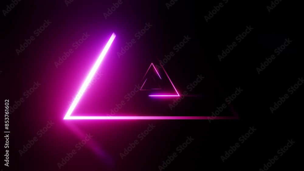 Leinwandbilder abstract of dark sci-fi triangle tunnel, futuristic neon light in geometric form. loop animation.