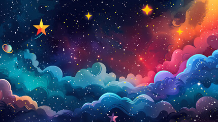 Fototapeta premium galaxy space pattern with constellations and planets. Space. Background image. Vector. Illustration. Planets. Night space game background with ground, mountains, stars, Saturn and Earth in sky. 