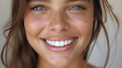 Close-up of a woman's smile with beautiful lips and healthy white teeth becomes more prominent and charming  for dental and dentist advertisements