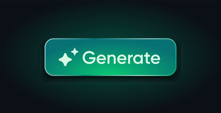 Generate AI button. LLM artificial intelligence icon. Machine learning generator. Generate text and image pressbutton prompt. Magic stars sign. Chat brain assistant. Vector illustration.