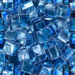 Transparent Cubes Pattern, Blue Glass Cube Background, Geometric 3d Crystals Mockup