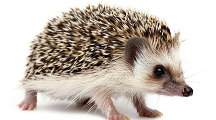 Obraz premium Close-up shot of an adorable hedgehog isolated on a white background, showcasing its spines and curious face