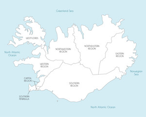 Naklejka premium Vector map of Iceland with regions and administrative divisions. Editable and clearly labeled layers.