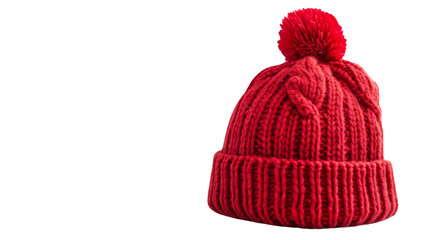 Winter wool bobble red hat on white background 