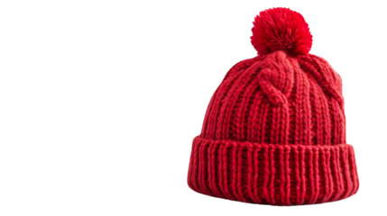 Winter wool bobble red hat on white background 