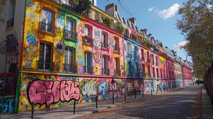 Naklejka premium Historic Monuments with Modern Graffiti: Show historic monuments adorned with colorful, modern graffiti, representing the intersection of historical significance and contemporary culture.