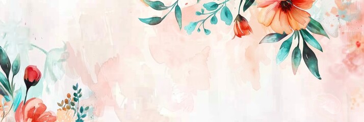 Watercolor Flower Frame, Watercolour Floral Wreath, Wedding Invitation Mockup with Copy Space