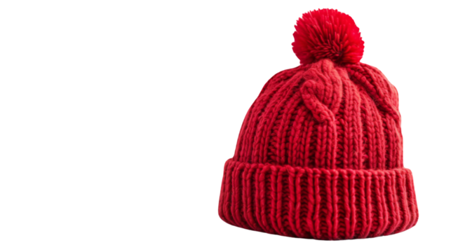 Winter wool bobble red hat on white background 
