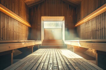 Finnish Sauna Interior, Traditional Scandinavian Bathhouse, Beautiful Light Wooden Sauna SPA