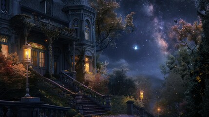 digital art of Stargazing victorian twilight lighting 