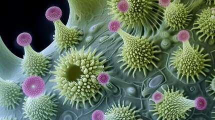 Obraz premium Pollen particles viewed with electronic microscope