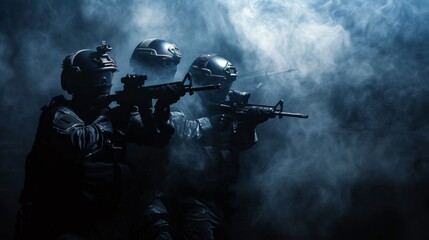Special police force SWAT tactical team in team action