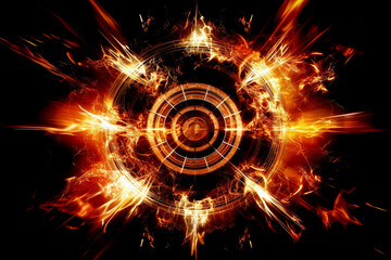Obraz premium Fiery target on a black background. Generative Ai