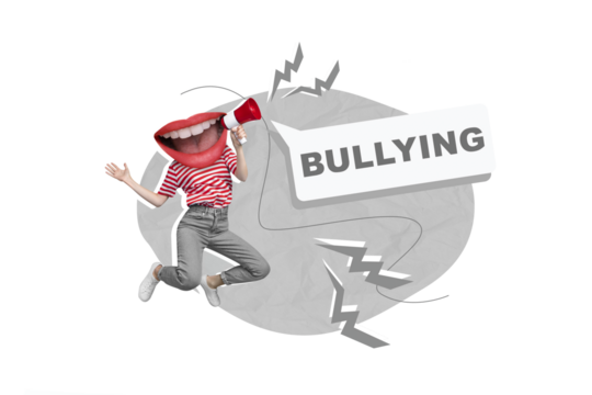 Creative photo 3d collage artwork postcard poster picture of weird person hold bullhorn mouth instead head isolated on painting background - Powered by Adobe