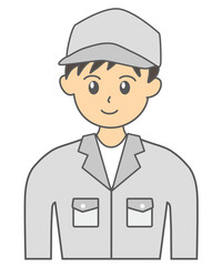 作業服と帽子姿の若い日本人の男性作業員のイラスト素材