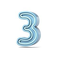 Pastel blue font Number 3 THREE 3D