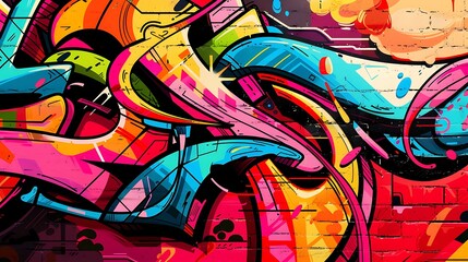 Fototapeta premium Graffiti wall art with vibrant colors and intricate details, graffiti lettering with streetstyle elements featuring bold outlines and dynamic shapes, high resolution with detailed texture, graffiti