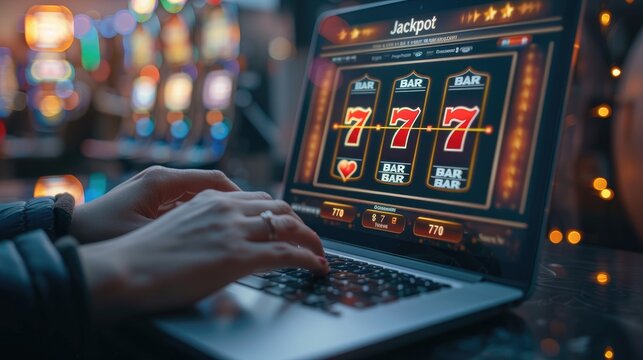 Betting online concept, Banner of online casino application, Casino marketing template with laptop