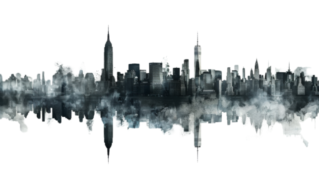 Silhouette of Chicago skyline on white background