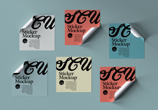 Square Paper Sticker Mockup Set with Rounded Corners