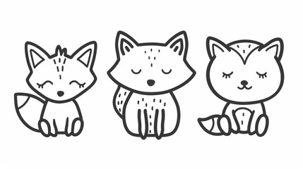 Fox. Line drawing of cute animal. Baby nursery art.
