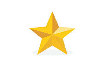 Bright golden star icon with shadow, symbol of excellence and achievement, isolated on transparent background.