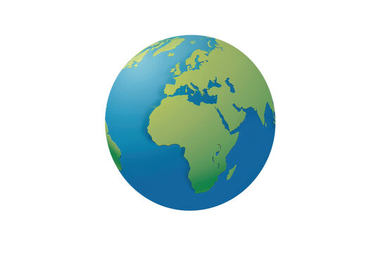 Vector illustration of Earth globe showing Europe, Africa, and Asia, representing global geography and environmental awareness.