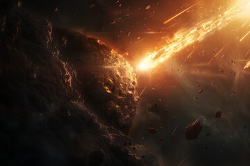Obraz premium Meteor Falling, Comet Armageddon, Devastating Meteorite, Cosmic Catastrophe, Apocalypse
