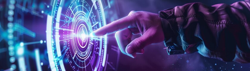 Fototapeta premium Businessman holds future digital transformation technology icon