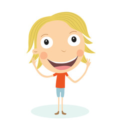Blonde Boy showing ok gesture cartoon character. Sign language, gesticulation, peace gesture. Vector illustration.