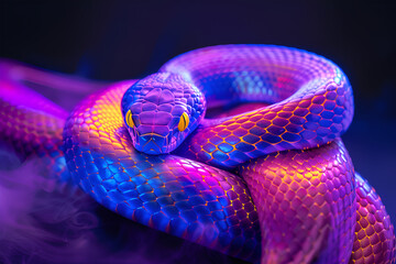 Fototapeta premium Neon 3D image of wonder and joy neon pretty snake characte
